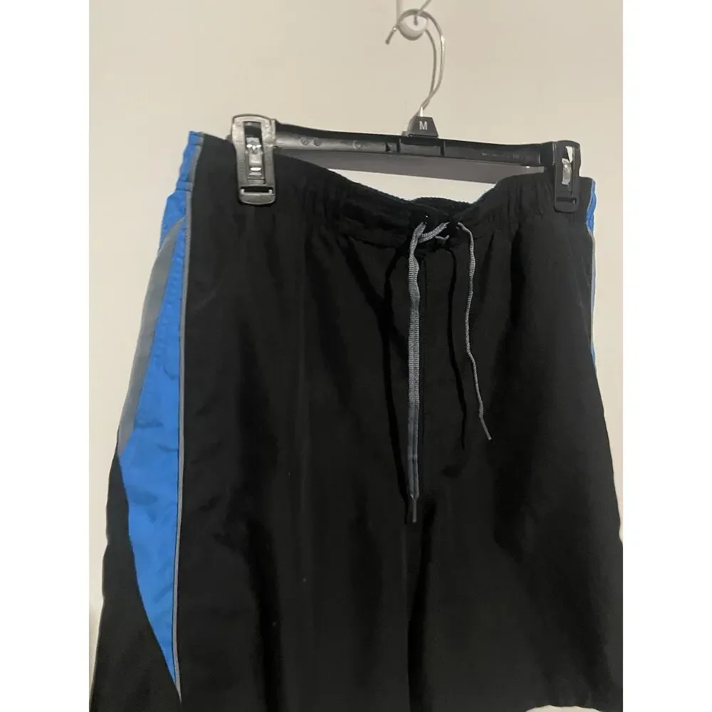 Nike Swim‎ Trunks Men's Sz Large Black Blue Board Shorts Swoosh Logo Unlined